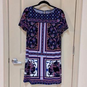 Adrianna Papell Black & Purple Paisley Shift Dress